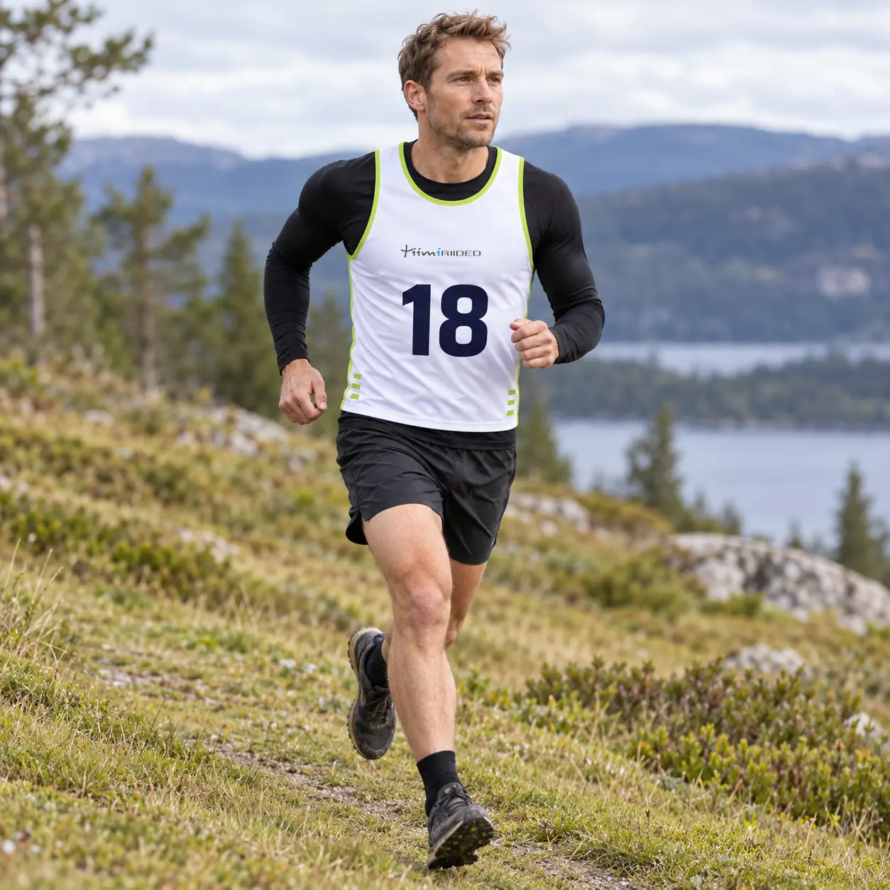 Valge laimiaktsentidega numbrivest 18 jooksjal.