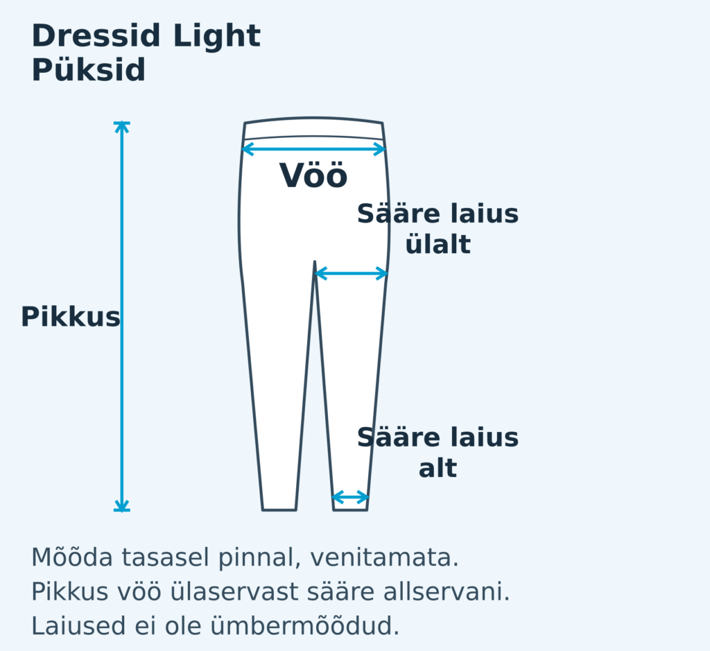 Mehed · püksid mõõdutabel