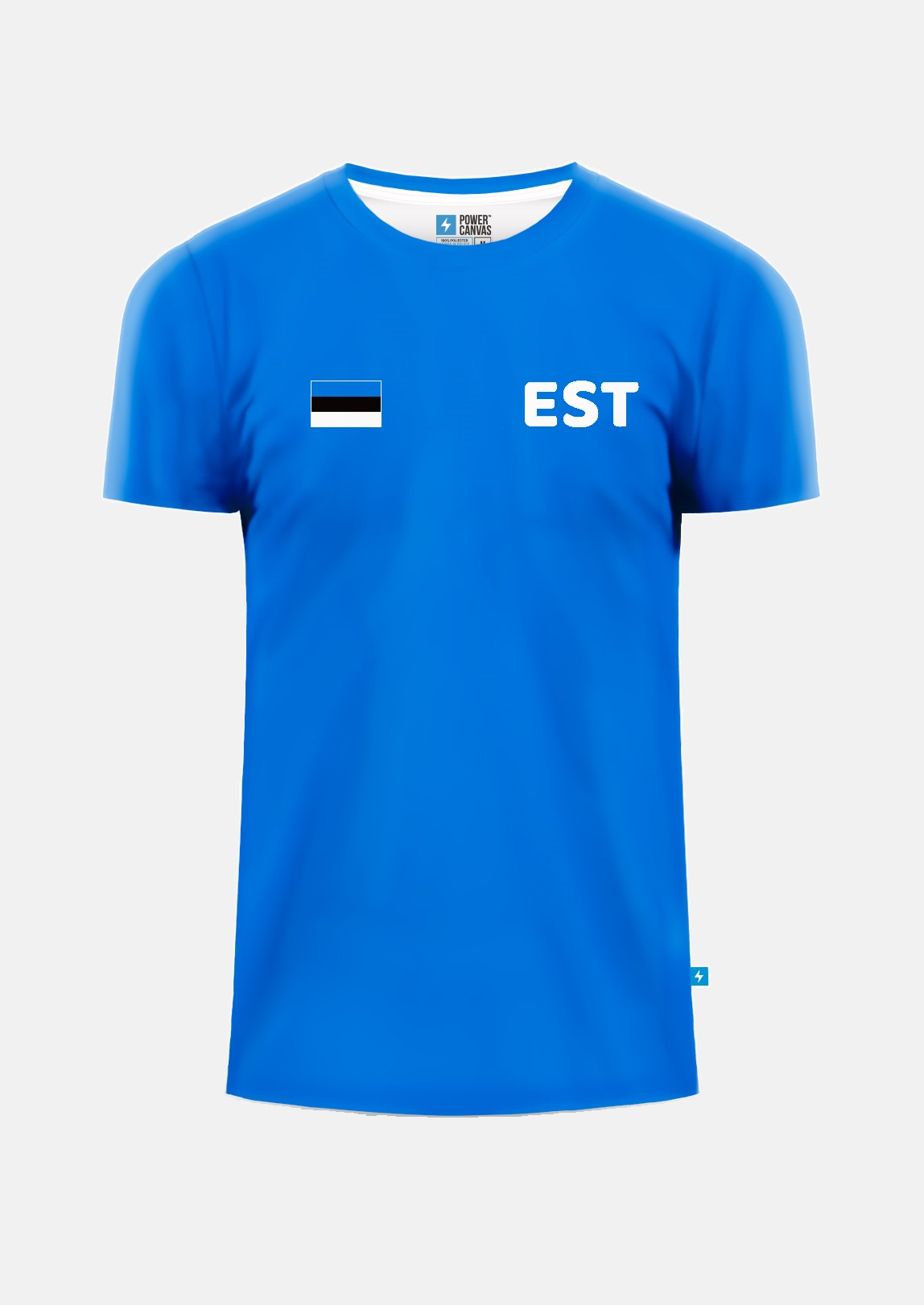 Meeste sinine fännisärk EST Eesti lipu ja EST-kirjaga, eestvaade