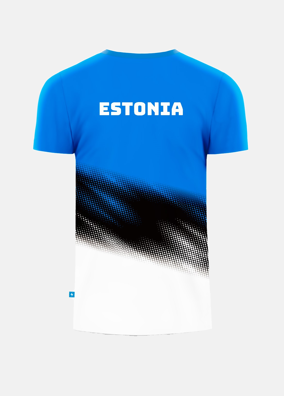 Meeste fännisärk Klassika sinimustvalge mustri ja ESTONIA-kirjaga, tagantvaade