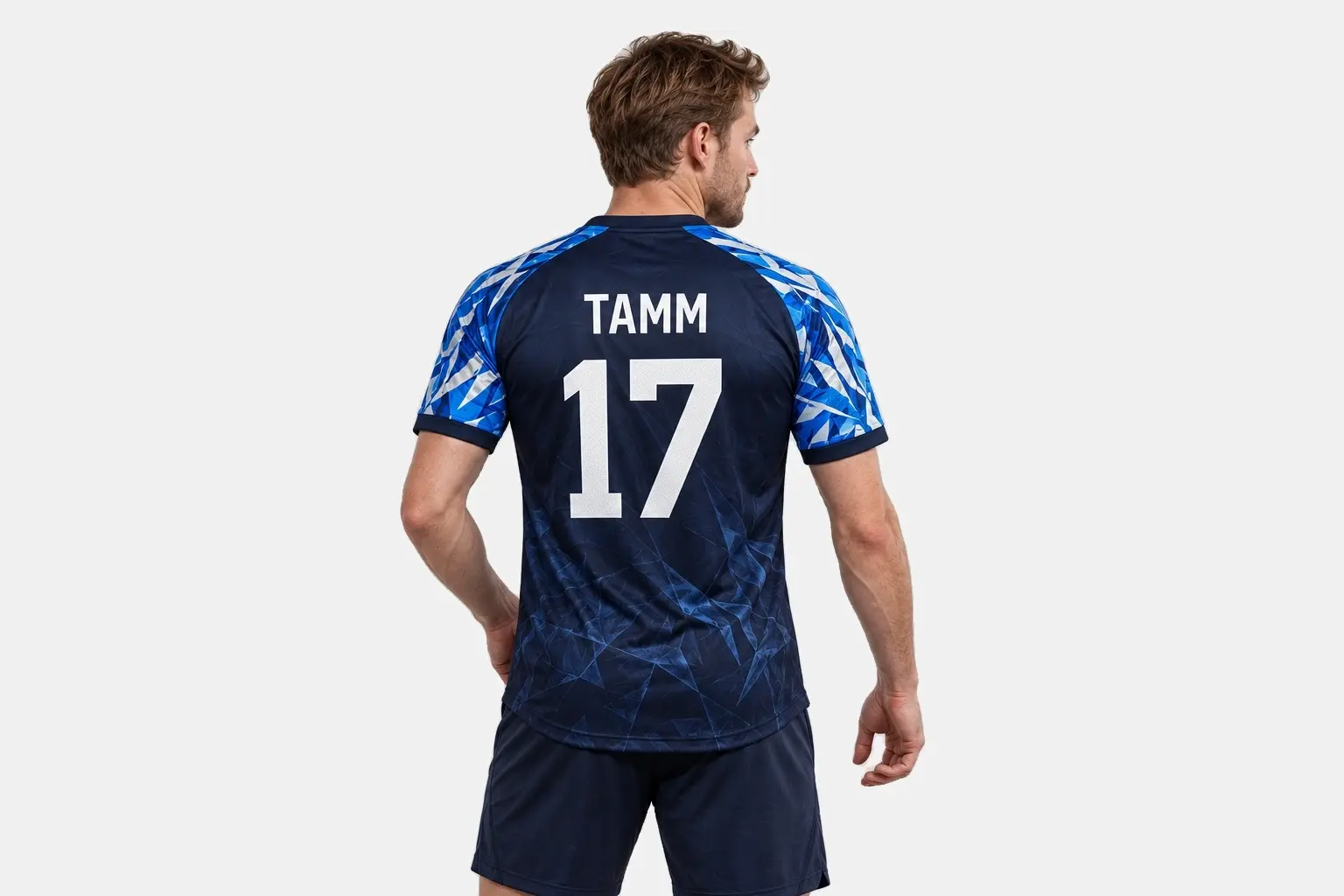 Sinise Elite Raglani jalgpallisärgi tagantvaade nime TAMM ja numbriga 17.