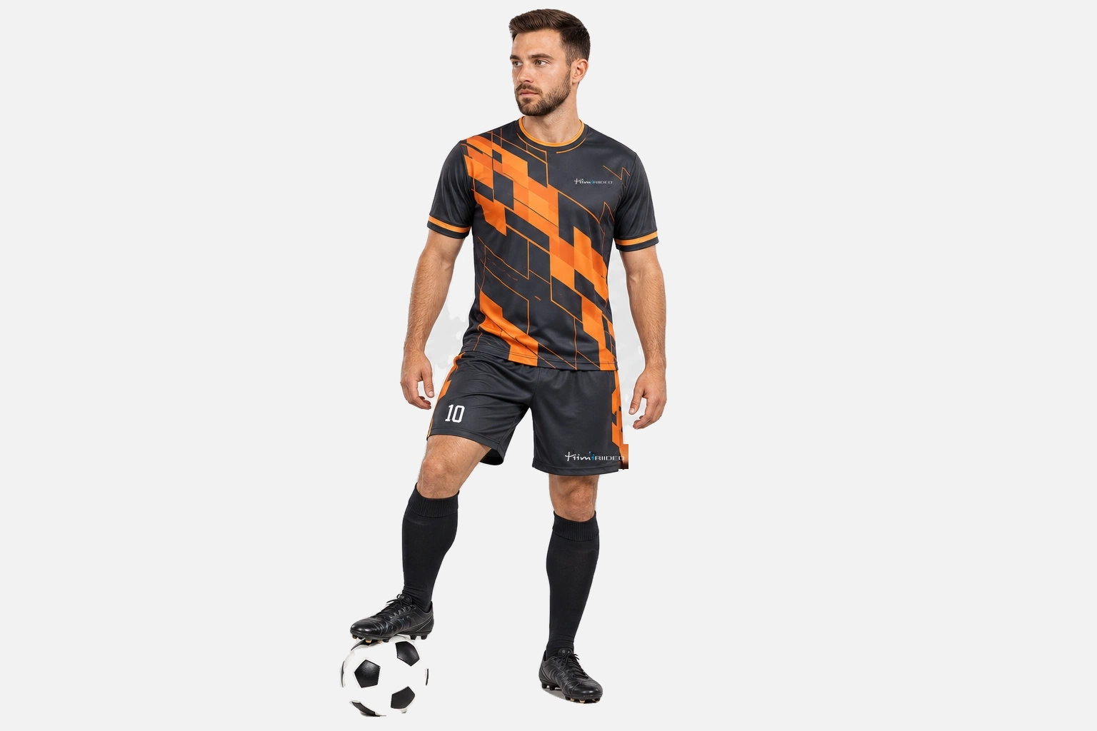 Meeste oranži ja grafiithalli mustriga Classic jalgpallivorm eestvaates.