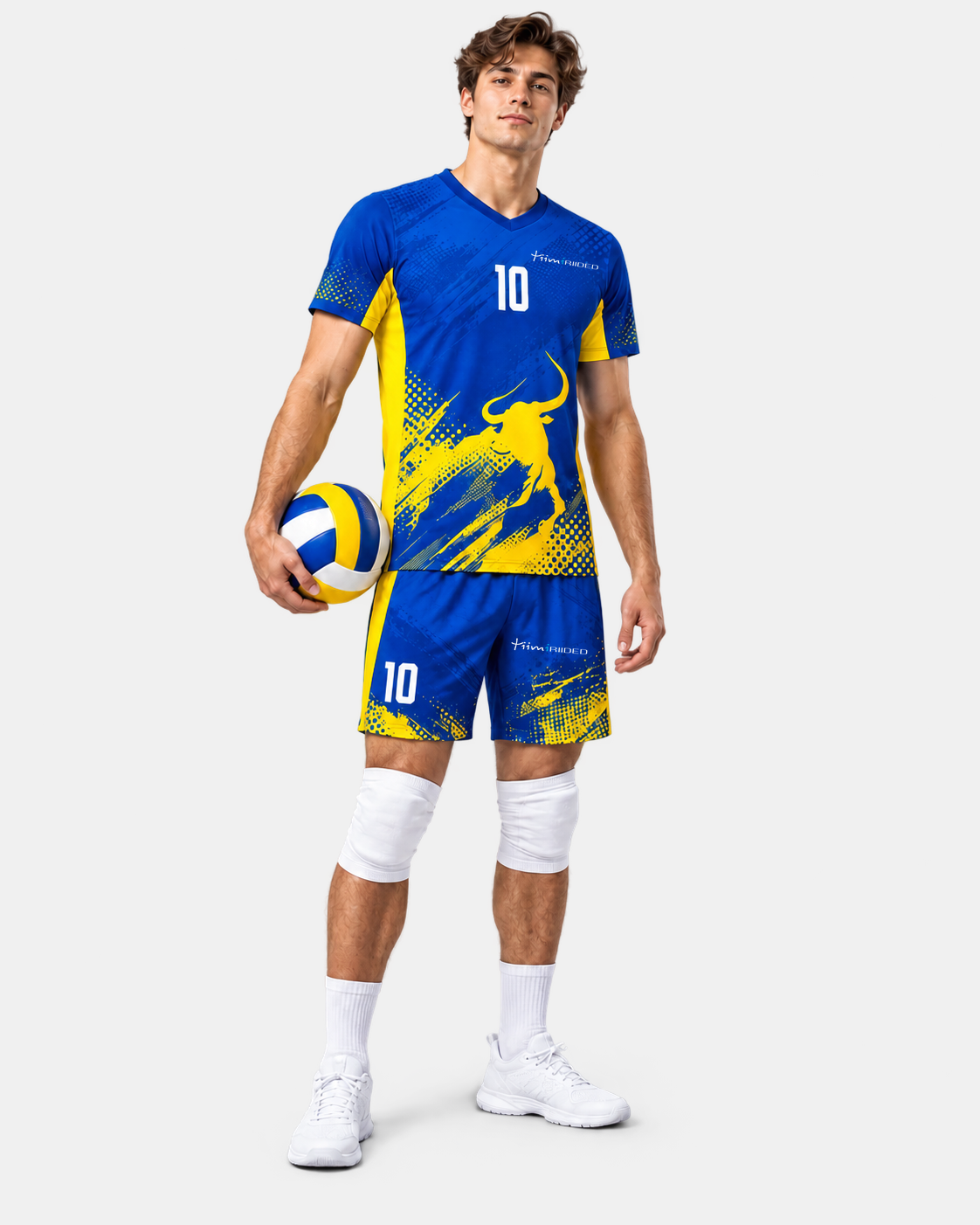 Võrkpallivorm Pro, meesmodell stuudios palliga.